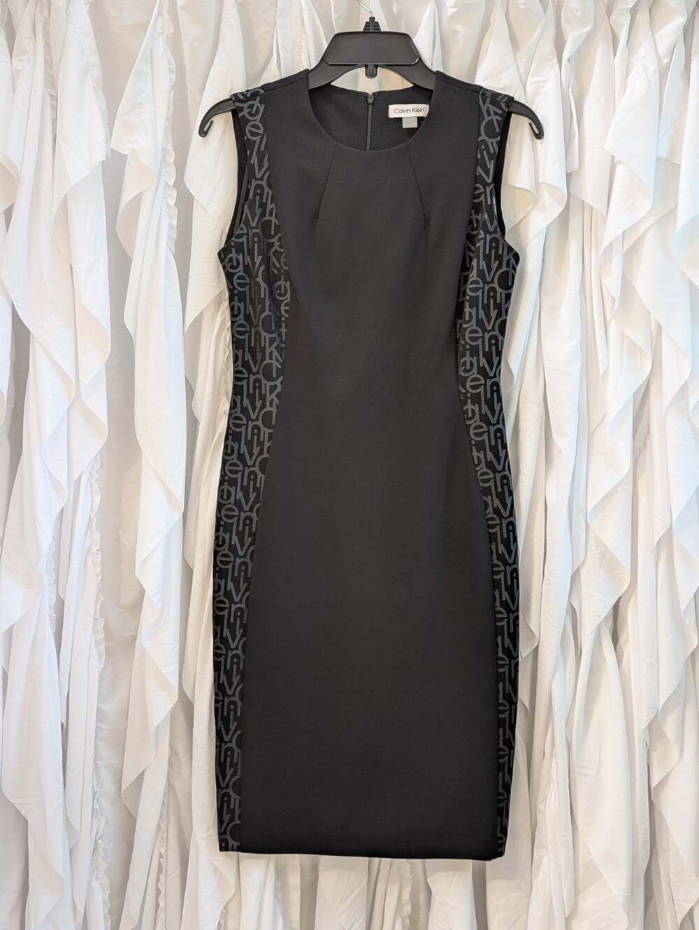 Calvin Klein Black Sheath Dress 4 Sleeveless Side Logo Minimalist
